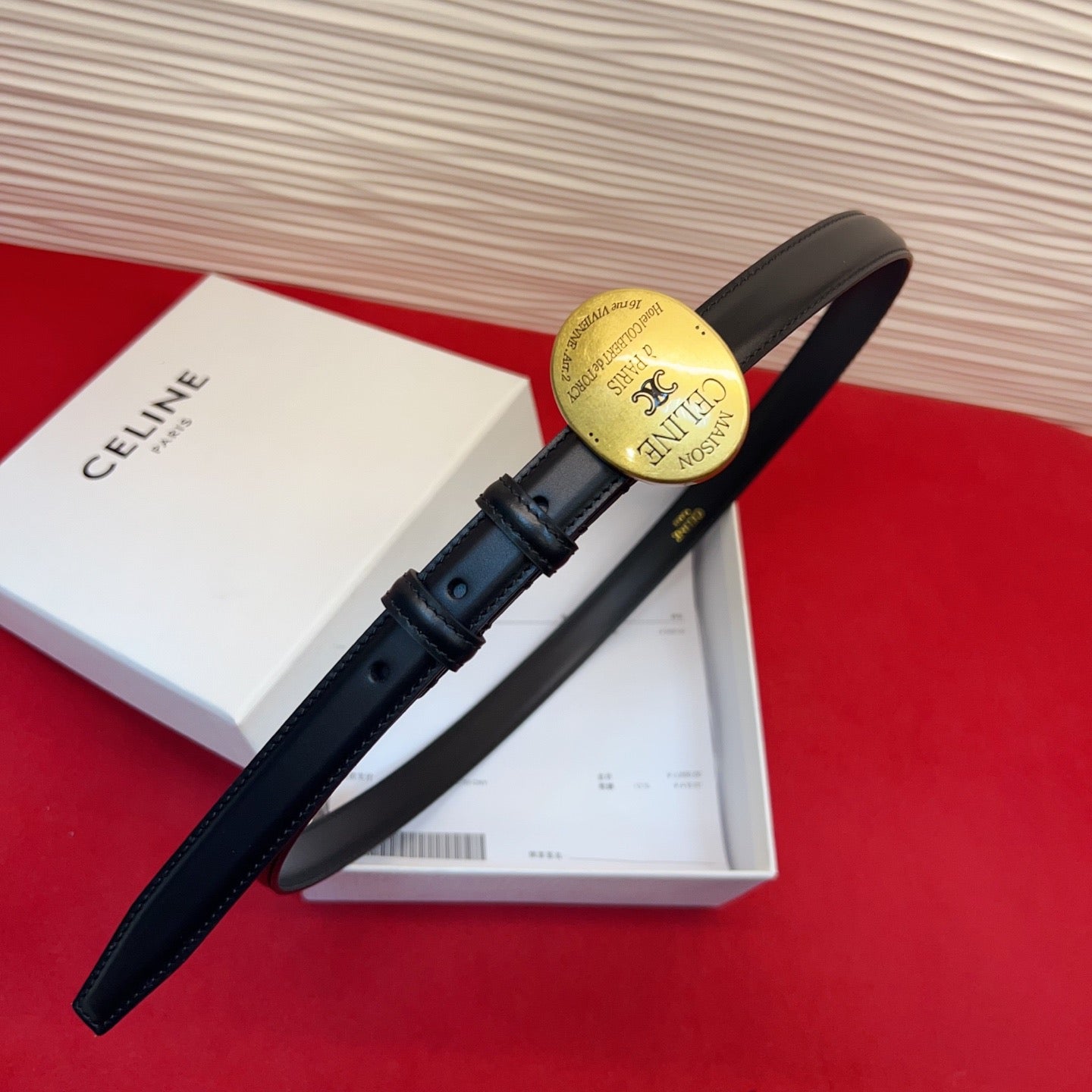 Celine Teen Maison Belt 2.5cm Black Gold Calfskin 201446