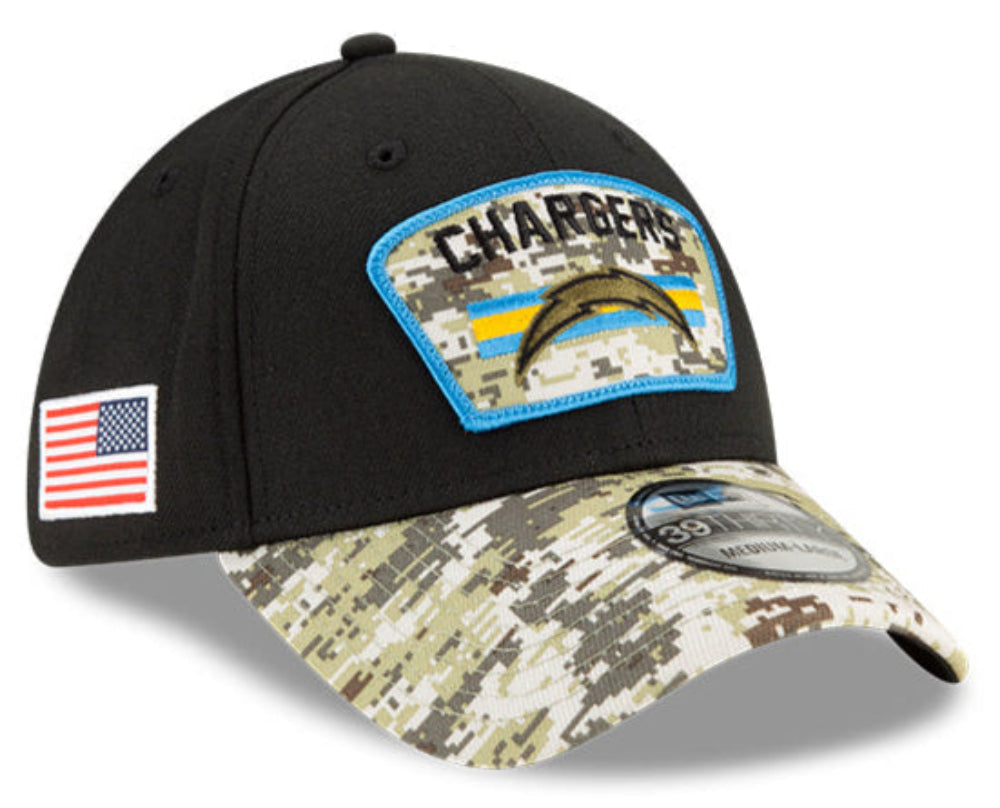 Men's Los Angeles Chargers New Era Black 2021 Salute to Service Primary Logo 39THIRTY Flex Hat