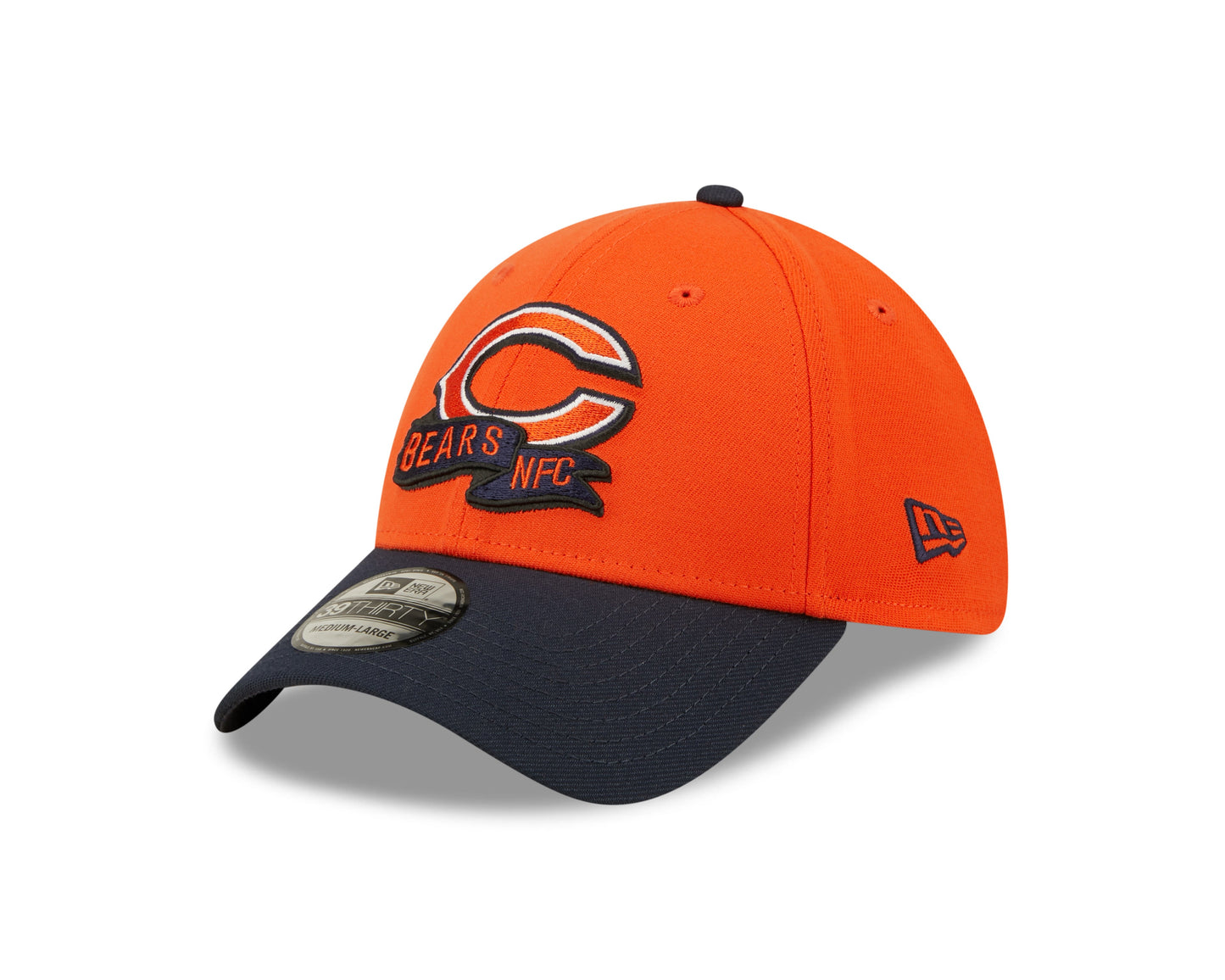 Men's Chicago Bears Primary Logo New Era Orange/Navy 2022 Sideline 39THIRTY Flex Hat
