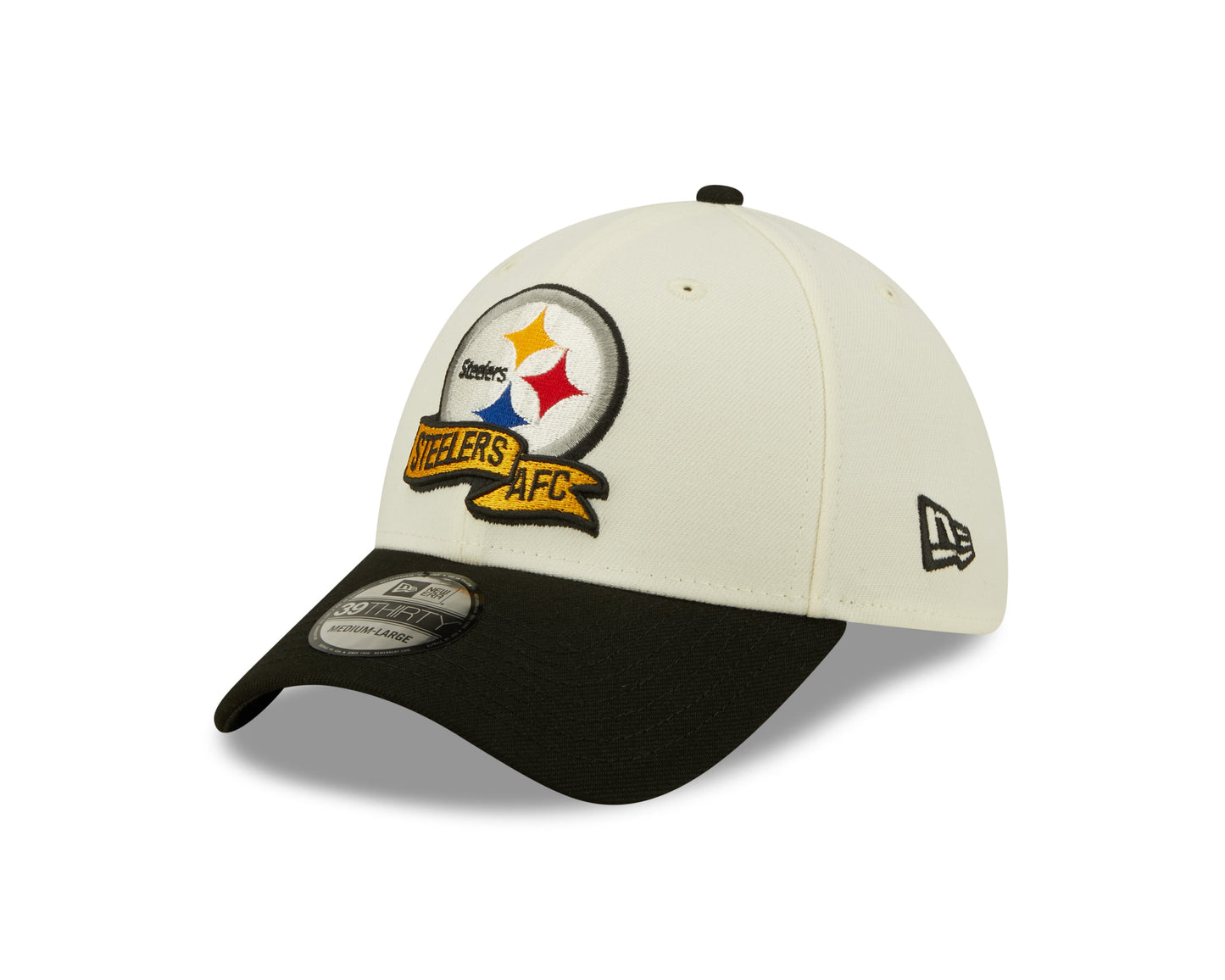 Men's Pittsburgh Steelers New Era Cream/Black 2022 Sideline 39THIRTY Flex Hat