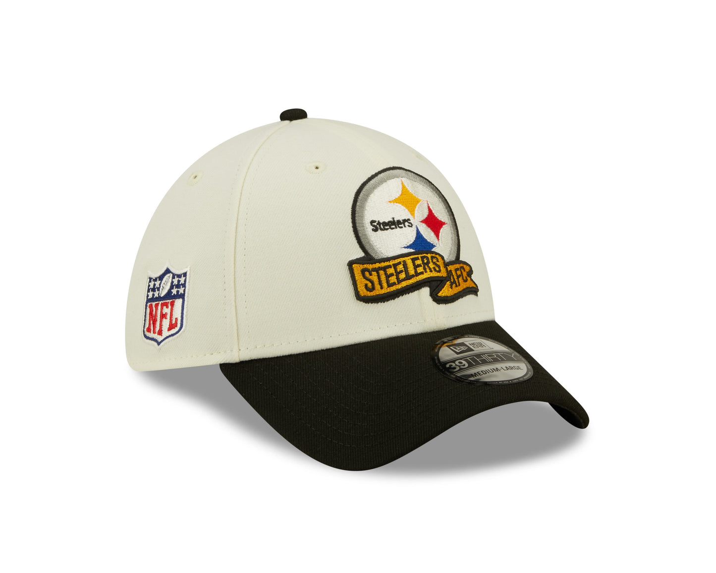 Men's Pittsburgh Steelers New Era Cream/Black 2022 Sideline 39THIRTY Flex Hat