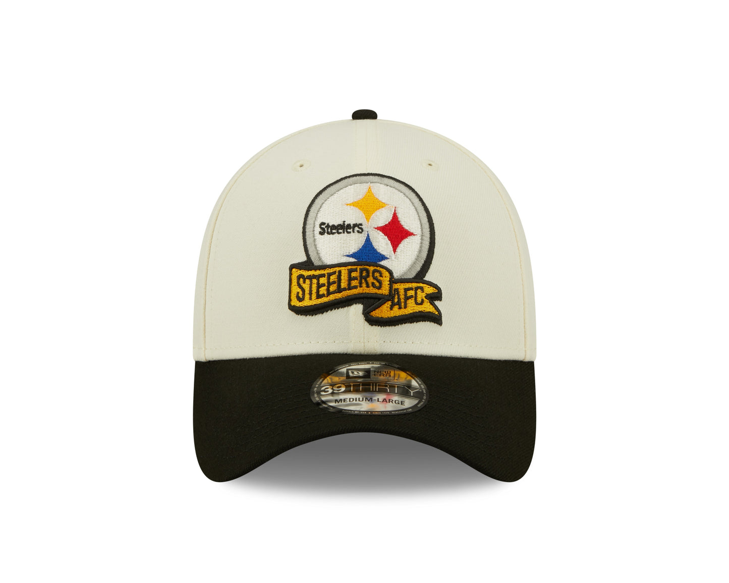 Men's Pittsburgh Steelers New Era Cream/Black 2022 Sideline 39THIRTY Flex Hat