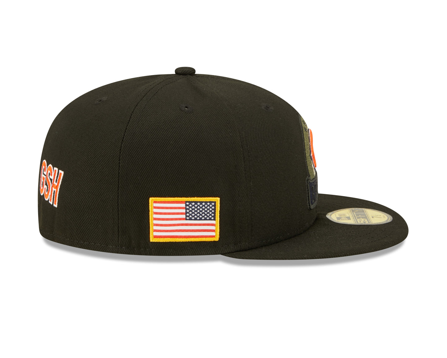 Chicago Bears 2022 Sideline Salute To Service Primary Logo Black New Era 59FIFTY Fitted Hat