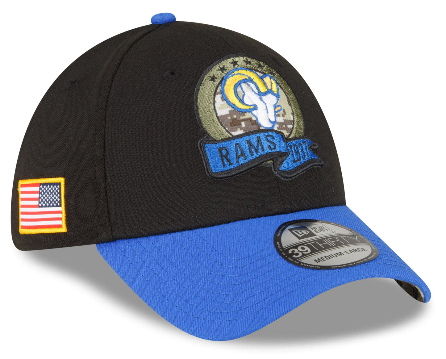 Men's Los Angeles Rams New Era Black 2022 Salute to Service 39THIRTY Flex Hat