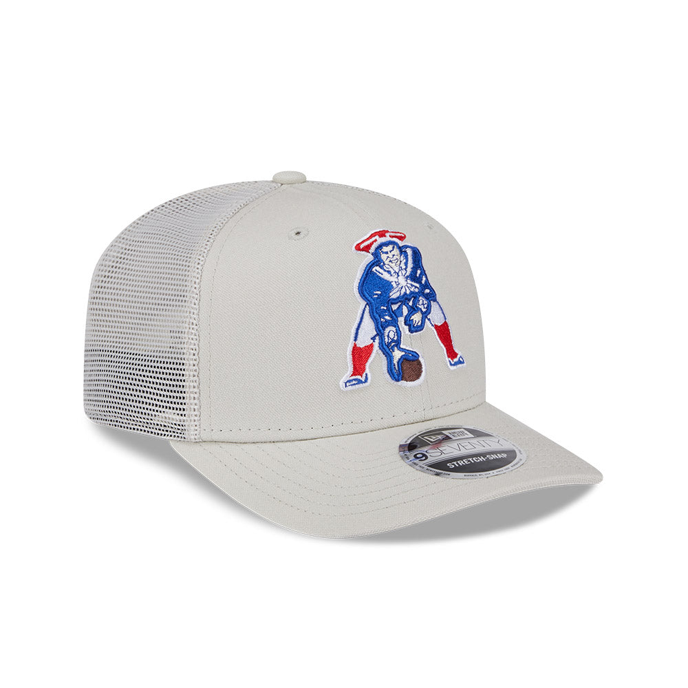 Men's New Era Stone New England Patriots Canvas Trucker 9SEVENTY Stretch-Snap Hat