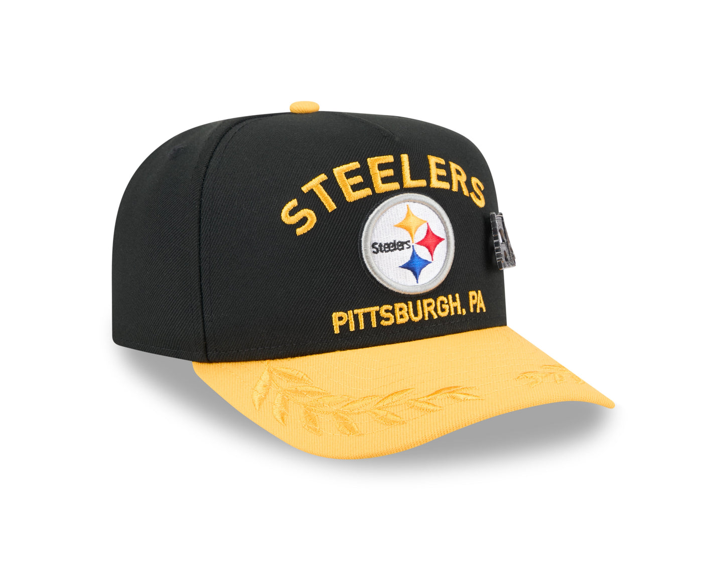 Men's Pittsburgh Steelers New Era Black 2025 On Stage NFL Draft A-Frame 59FIFTY Fitted Hat
