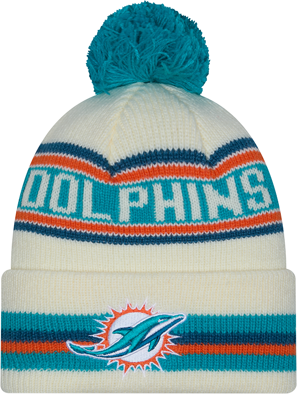 Miami Dolphins New Era Off White Knit Classic Cuffed Pom Knit