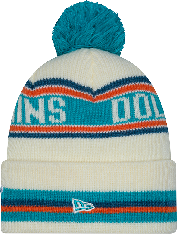 Miami Dolphins New Era Off White Knit Classic Cuffed Pom Knit