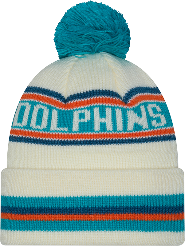 Miami Dolphins New Era Off White Knit Classic Cuffed Pom Knit