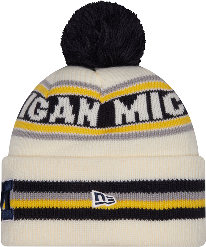 Michigan Wolverines New Era Knit Classic Cuffed Knit Hat with Pom -Cream