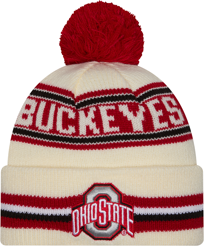 Ohio State Buckeyes New Era Knit Classic Cuffed Knit Hat with Pom -Cream