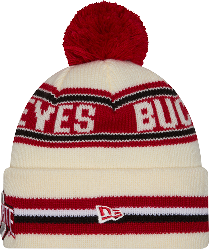 Ohio State Buckeyes New Era Knit Classic Cuffed Knit Hat with Pom -Cream