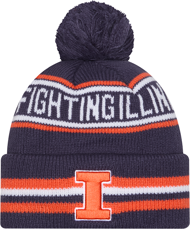 Illinois Fighting Ilinni New Era Knit Classic Cuffed Knit Hat with Pom -Navy