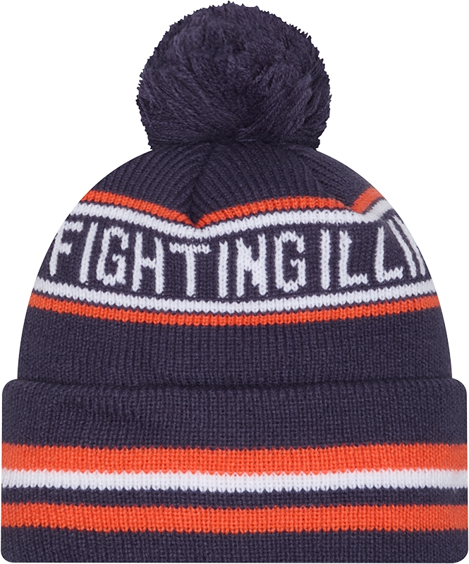 Illinois Fighting Ilinni New Era Knit Classic Cuffed Knit Hat with Pom -Navy