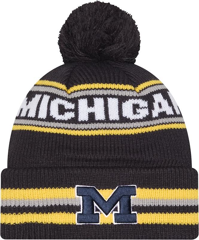 Michigan Wolverines New Era Knit Classic Cuffed Knit Hat with Pom -Navy