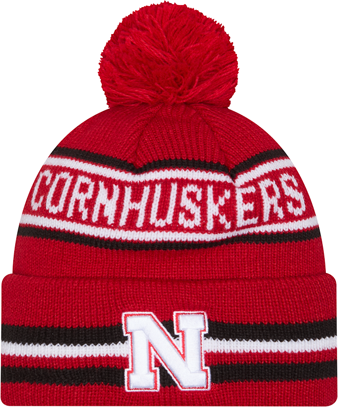 Nebraska Cornhuskers New Era Knit Classic Cuffed Knit Hat with Pom -Red