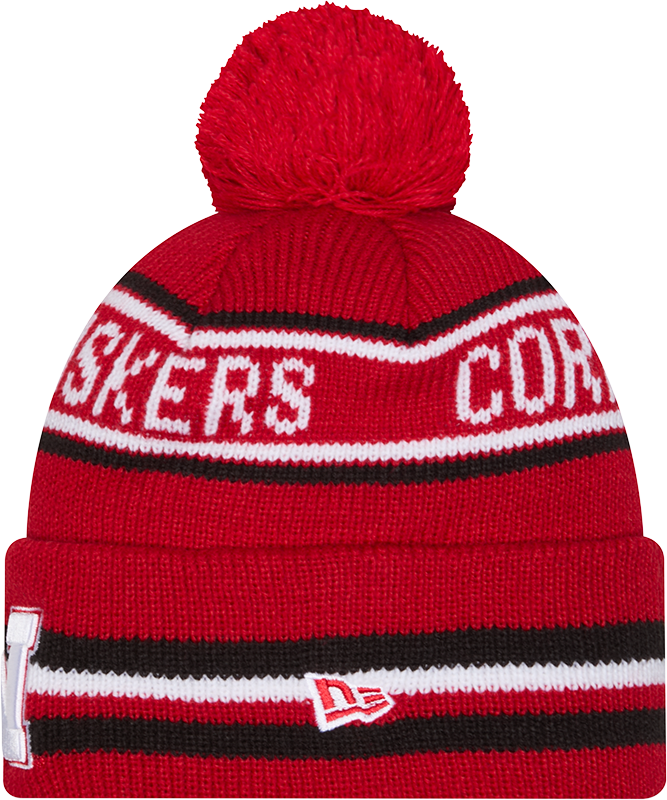 Nebraska Cornhuskers New Era Knit Classic Cuffed Knit Hat with Pom -Red