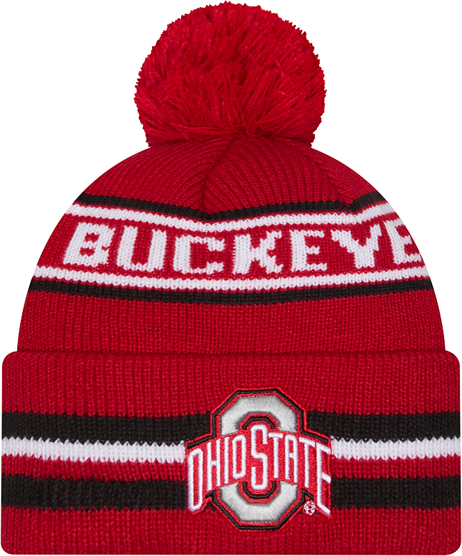 Ohio State Buckeyes New Era Knit Classic Cuffed Knit Hat with Pom -Red