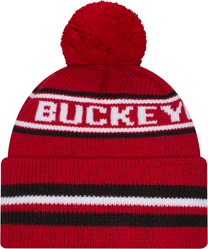 Ohio State Buckeyes New Era Knit Classic Cuffed Knit Hat with Pom -Red