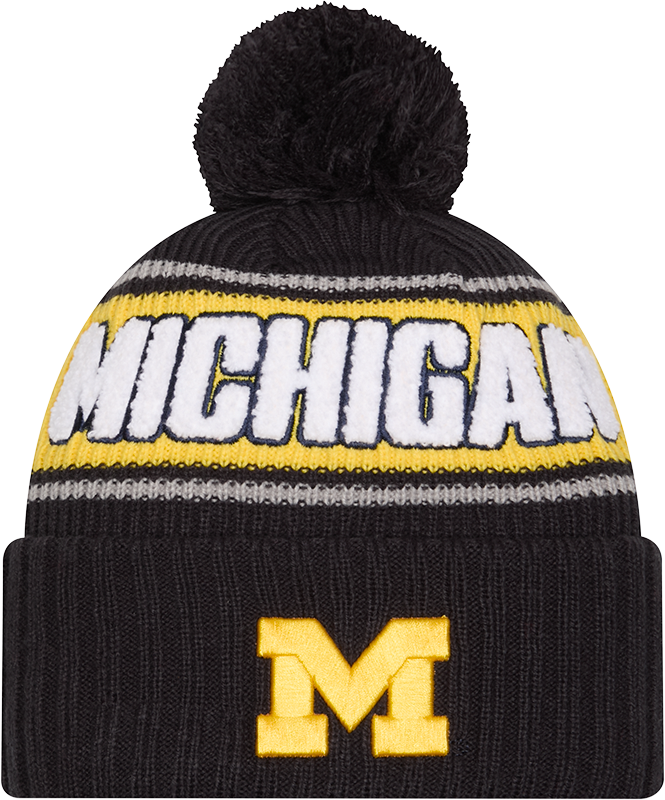 Michigan Wolverines New Era Bold Knit Cuffed Knit Hat with Pom - Navy
