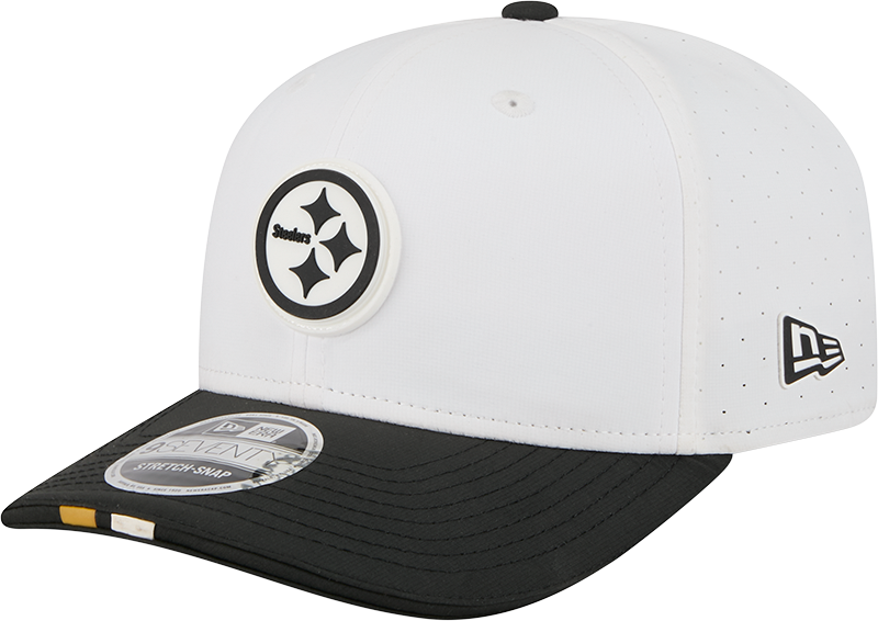 Men's Pittsburgh Steelers New Era White/Black 2025 NFL Training Camp 9SEVENTY Adjustable Hat