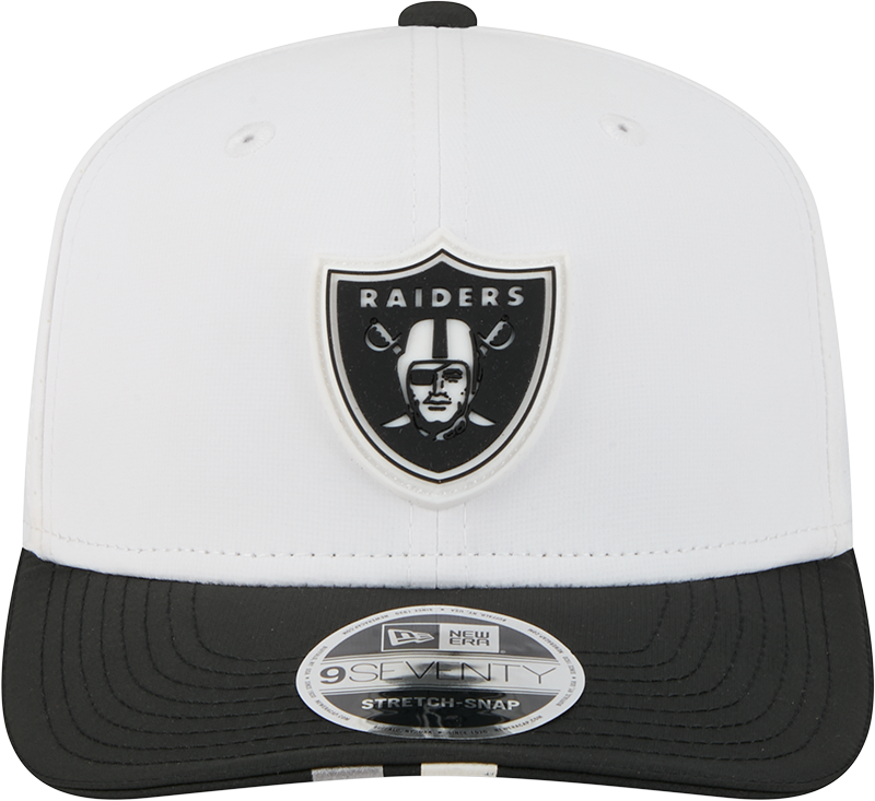 Men's Las Vegas Raiders New Era White/Black 2025 NFL Training Camp 9SEVENTY Adjustable Hat