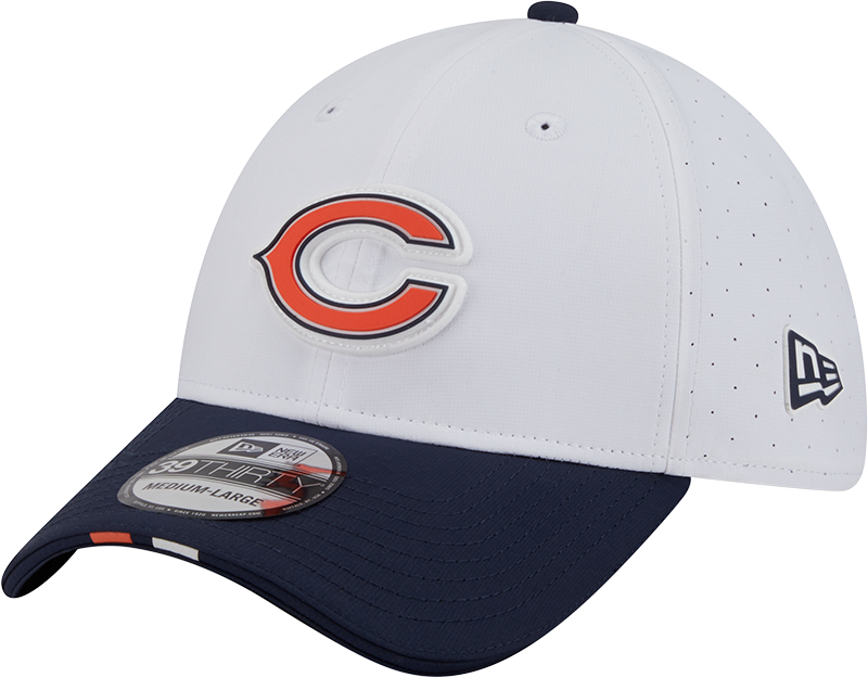 Men's Chicago Bears New Era Secondary Logo White/Navy 2025 NFL Training Camp 39THIRTY Flex Hat