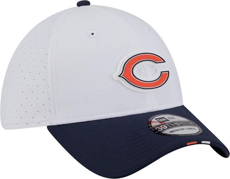 Men's Chicago Bears New Era Secondary Logo White/Navy 2025 NFL Training Camp 39THIRTY Flex Hat