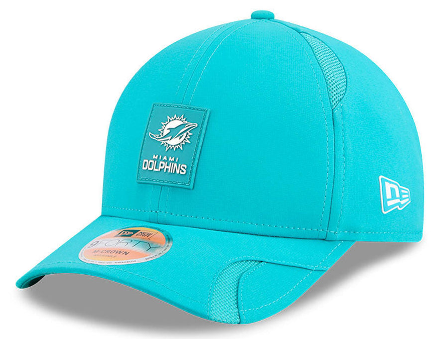 Men's Miami Dolphins New Era Aqua 2025 NFL Primary Logo Sideline Heat 9FORTY M-Crown Adjustable Hat