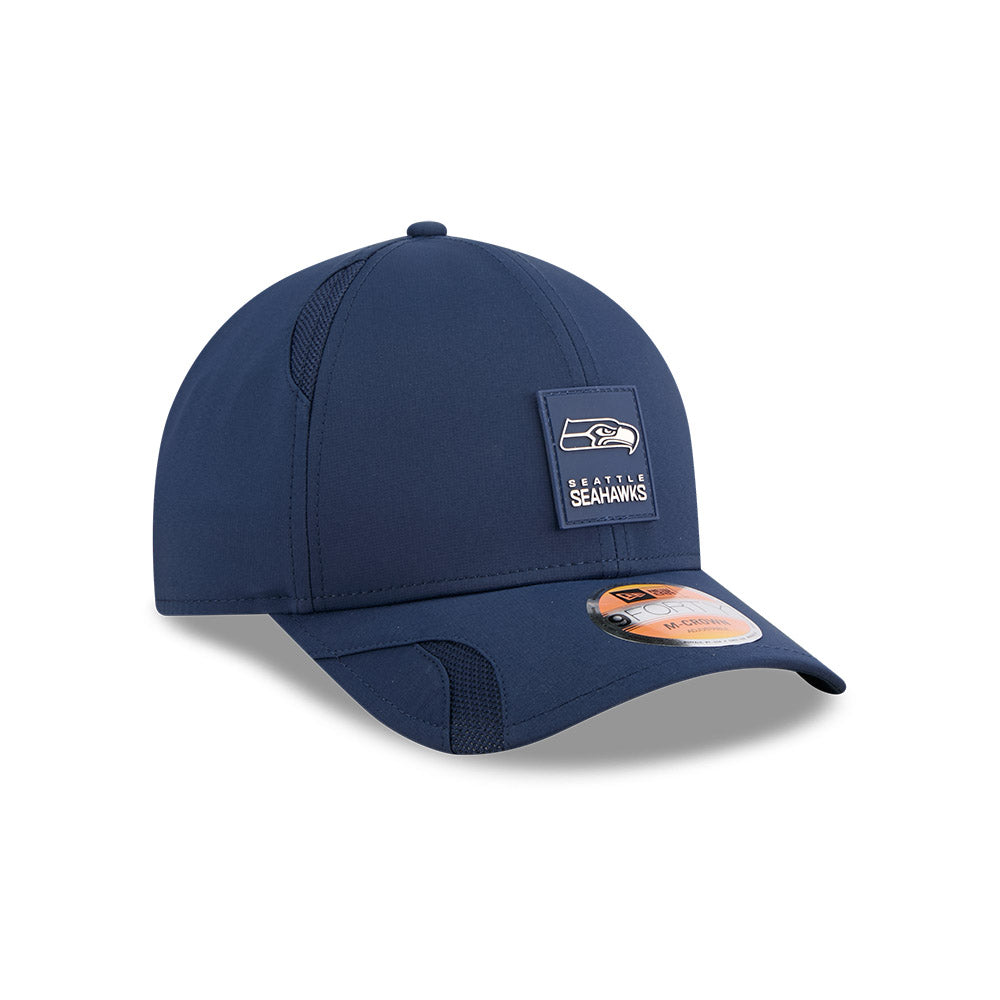 Men's Seattle Seahawks New Era Navy 2025 NFL Sideline Heat 9FORTY M-Crown Adjustable Hat