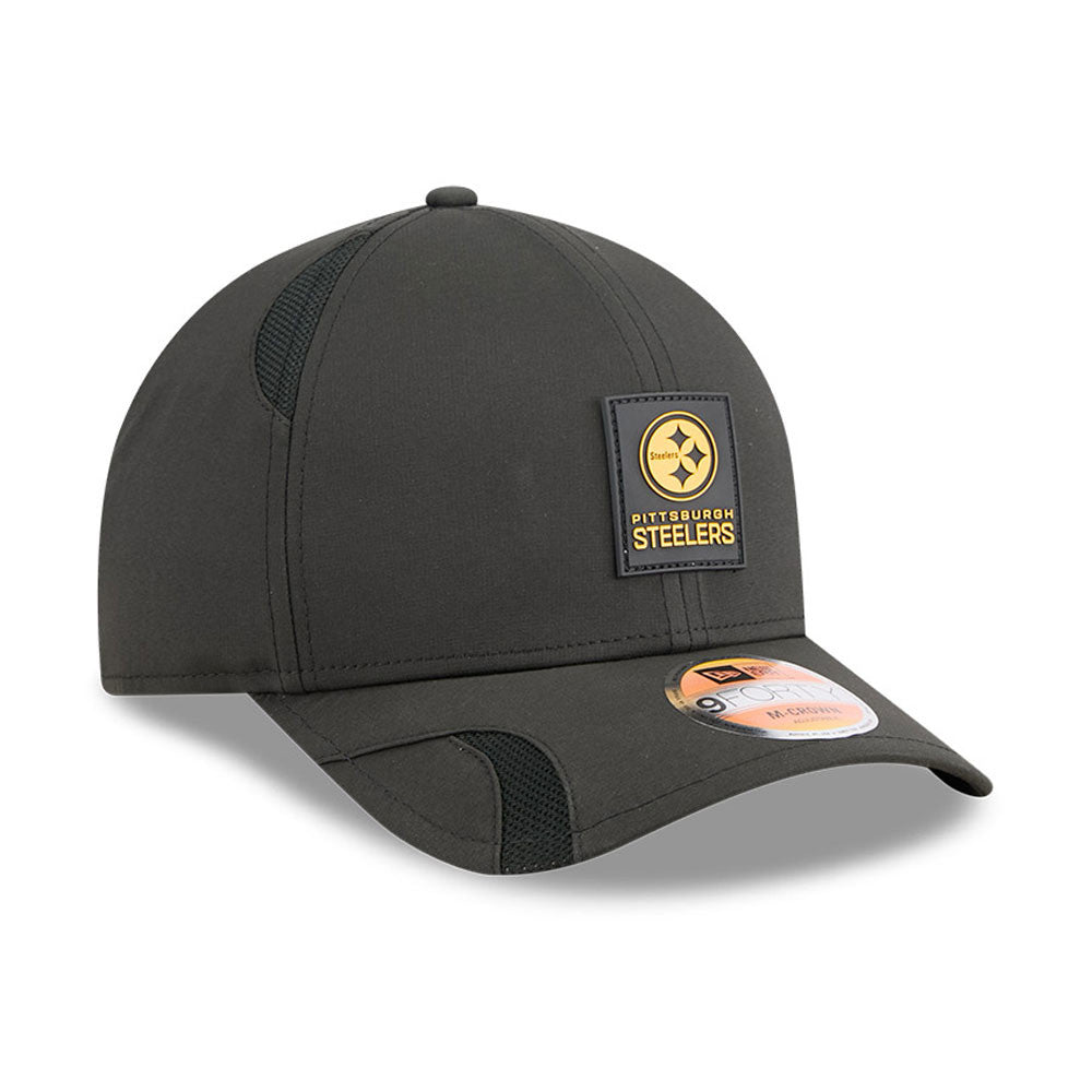 Men's Pittsburgh Steelers New Era Black 2025 NFL Primary Logo Sideline Heat 9FORTY M-Crown Adjustable Hat