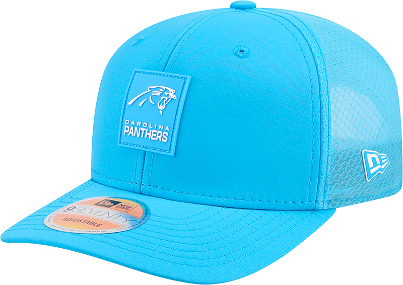 Men's Carolina Panthers New Era Teal 2025 Sideline 9SEVENTY Trucker Adjustable Hat