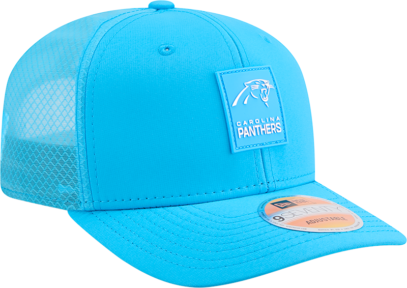 Men's Carolina Panthers New Era Teal 2025 Sideline 9SEVENTY Trucker Adjustable Hat