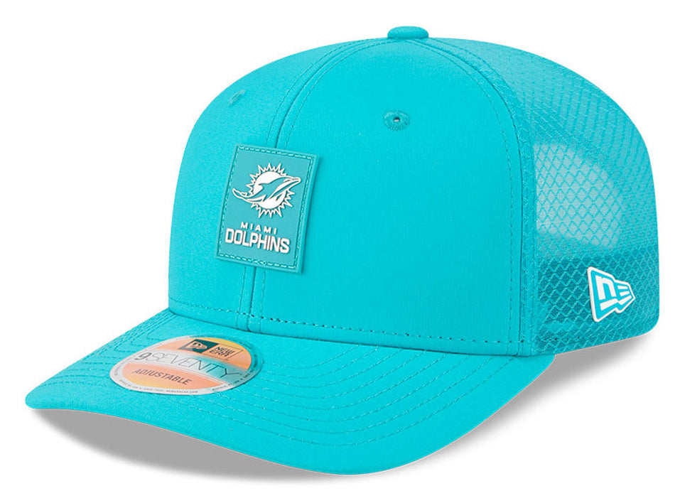 Men's Miami Dolphins New Era Aqua 2025 NFL Sideline Heat 9SEVENTY Adjustable Hat
