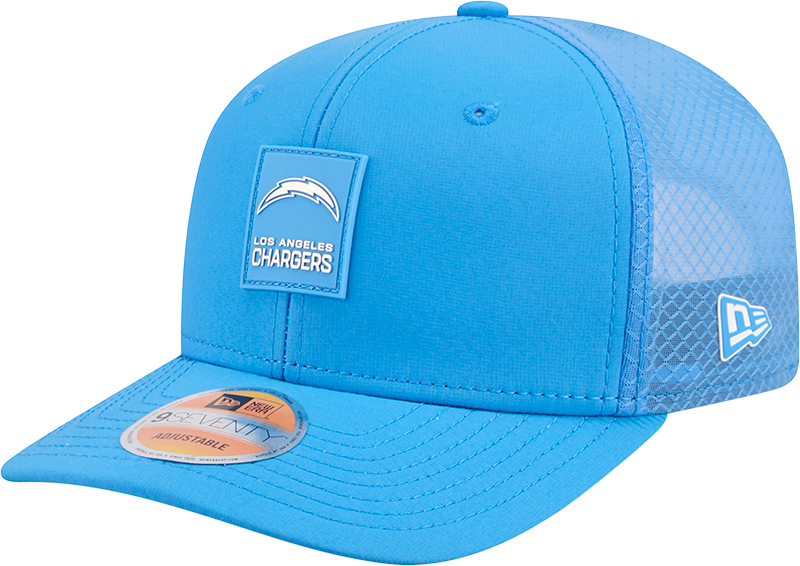 Men's Los Angeles Chargers New Era Blue 2025 Sideline 9SEVENTY Trucker Adjustable Hat