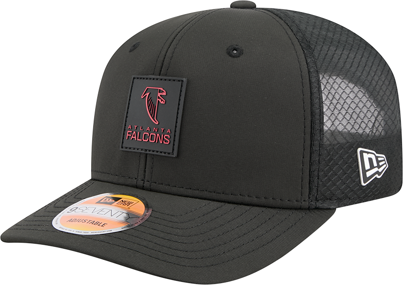Men's Atlanta Falcons New Era Black 2025 Sideline 9SEVENTY Trucker Adjustable Hat