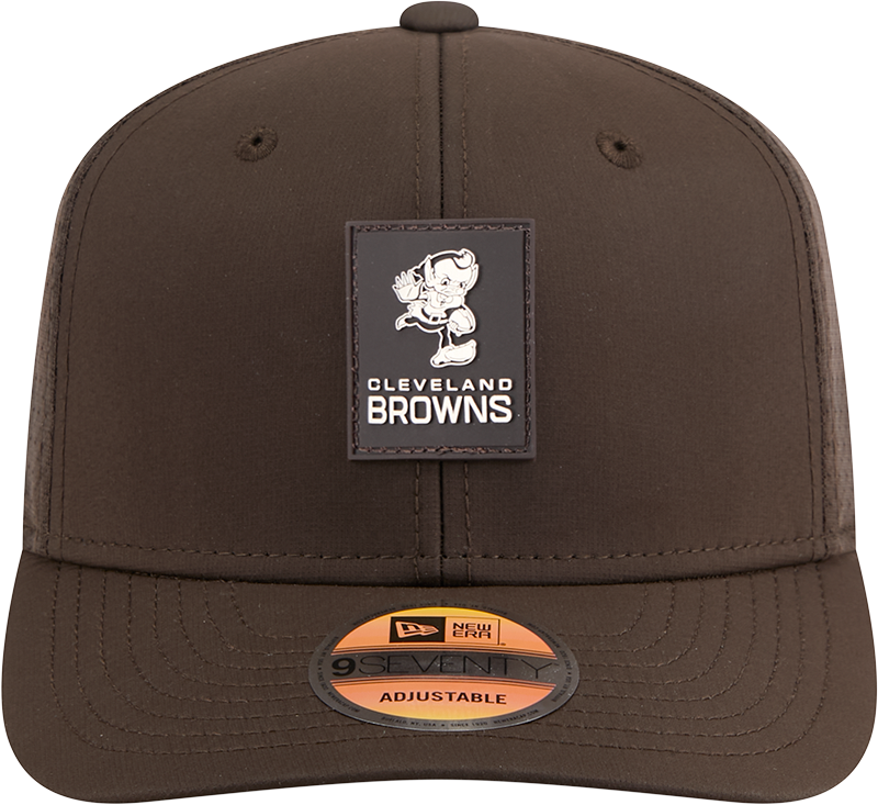 Men's Cleveland Browns New Era Brown 2025 Sideline Brownie 9SEVENTY Trucker Adjustable Hat