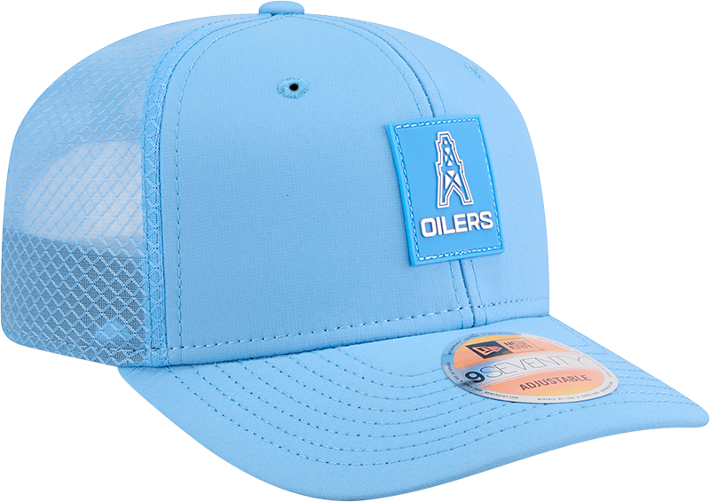 Men's Houston Oilers New Era Blue 2025 Sideline 9SEVENTY Trucker Adjustable Hat