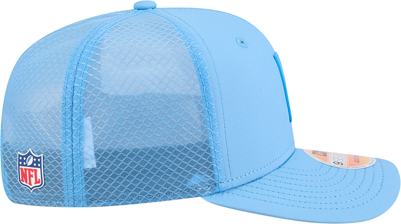 Men's Houston Oilers New Era Blue 2025 Sideline 9SEVENTY Trucker Adjustable Hat