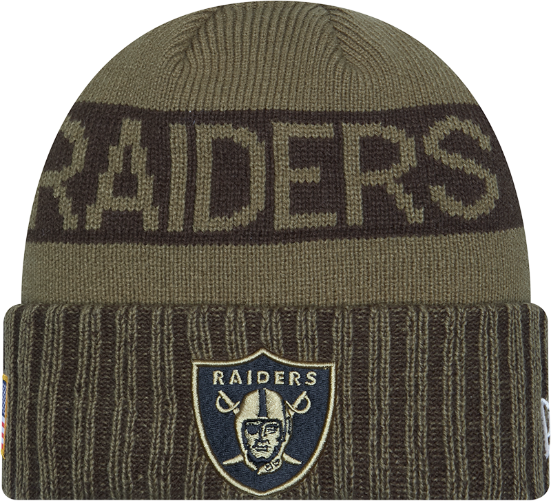 Las Vegas Raiders New Era Green 2025 NFL Sideline Salute To Service Cuffed Knit Hat