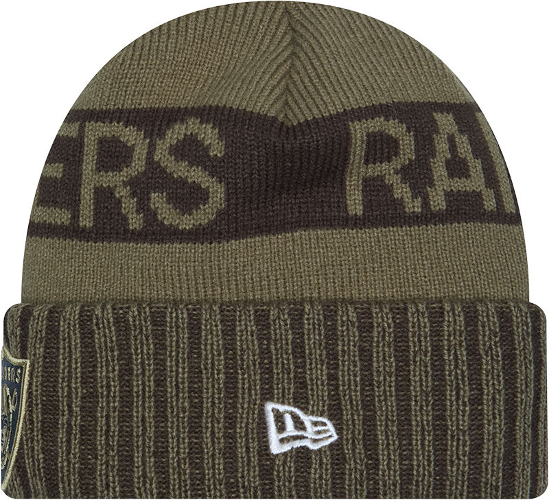 Las Vegas Raiders New Era Green 2025 NFL Sideline Salute To Service Cuffed Knit Hat