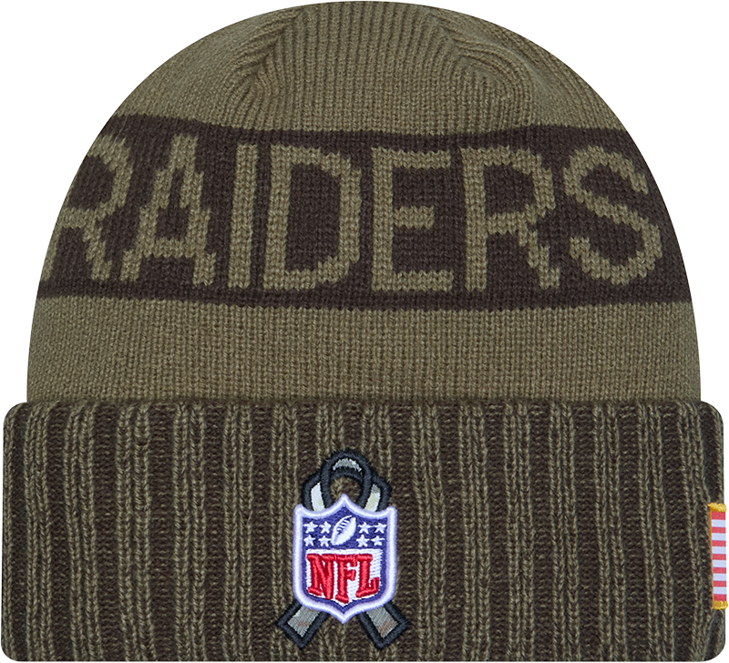 Las Vegas Raiders New Era Green 2025 NFL Sideline Salute To Service Cuffed Knit Hat