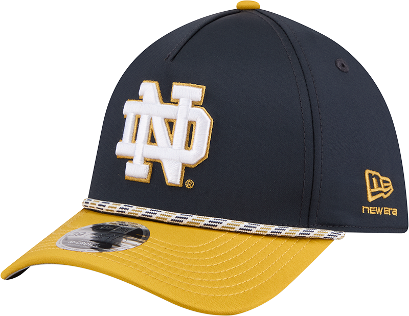 Mens New Era Notre Dame Fighting Irish M-Crown A-Frame Rope 39THIRTY Flex Hat-Gold/Navy