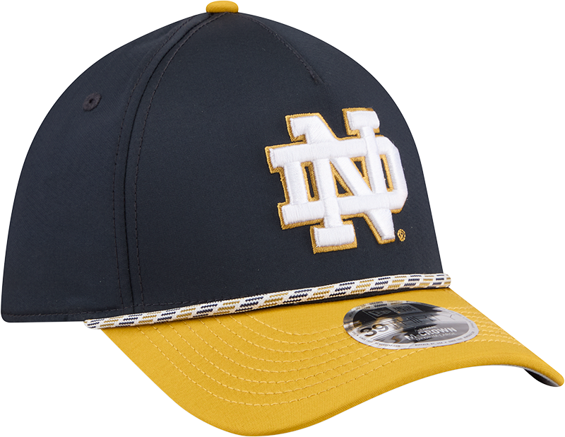 Mens New Era Notre Dame Fighting Irish M-Crown A-Frame Rope 39THIRTY Flex Hat-Gold/Navy