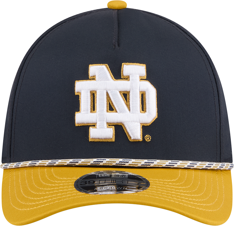 Mens New Era Notre Dame Fighting Irish M-Crown A-Frame Rope 39THIRTY Flex Hat-Gold/Navy