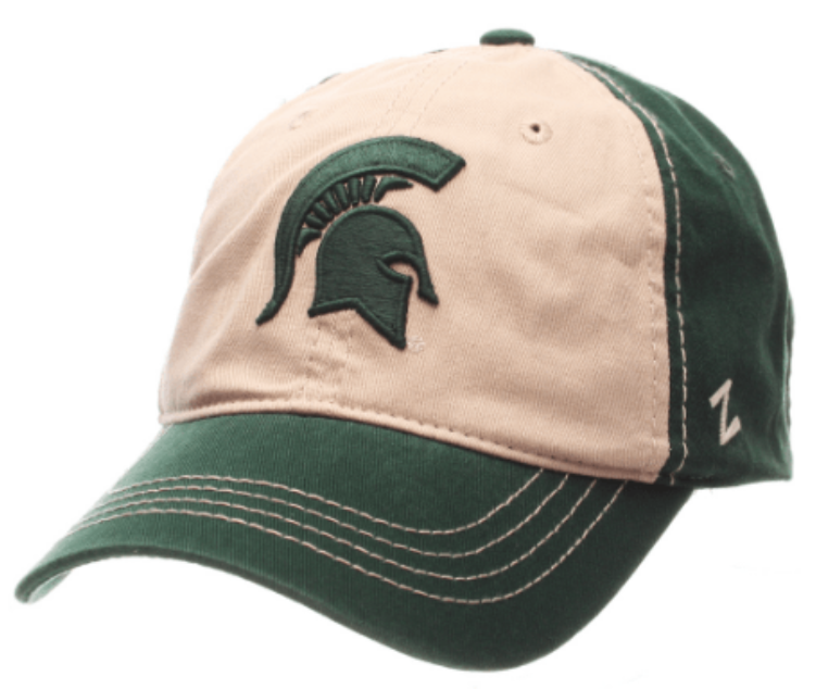 ZHATS NCAA Michigan State Spartans Men's Sigma Relaxed , Stone/Forest Adjustable Cap