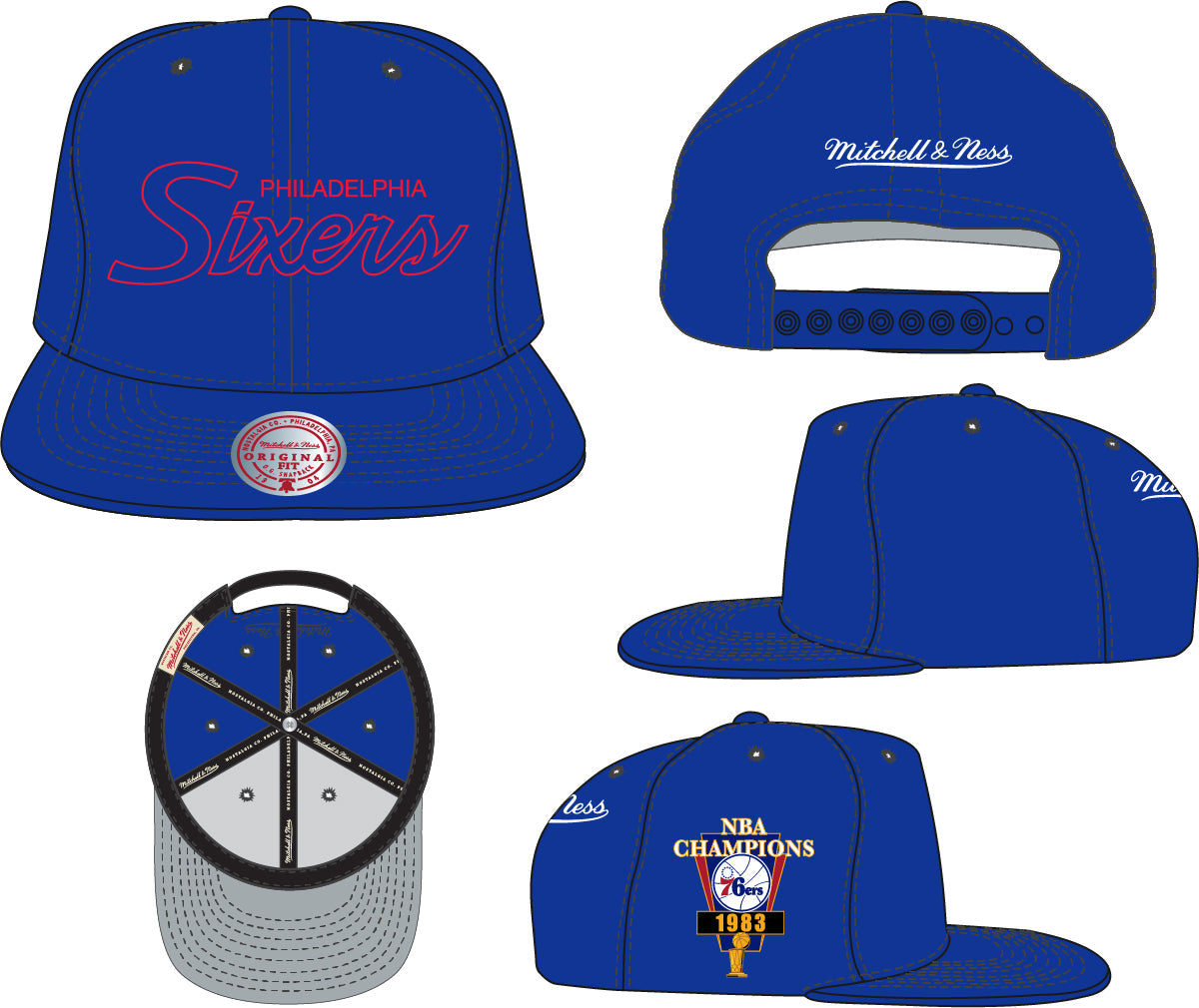 Men's Philadelphia 76ers Mitchell & Ness Royal Script Hardwood Classics Champ Year Trophy Snapback Hat