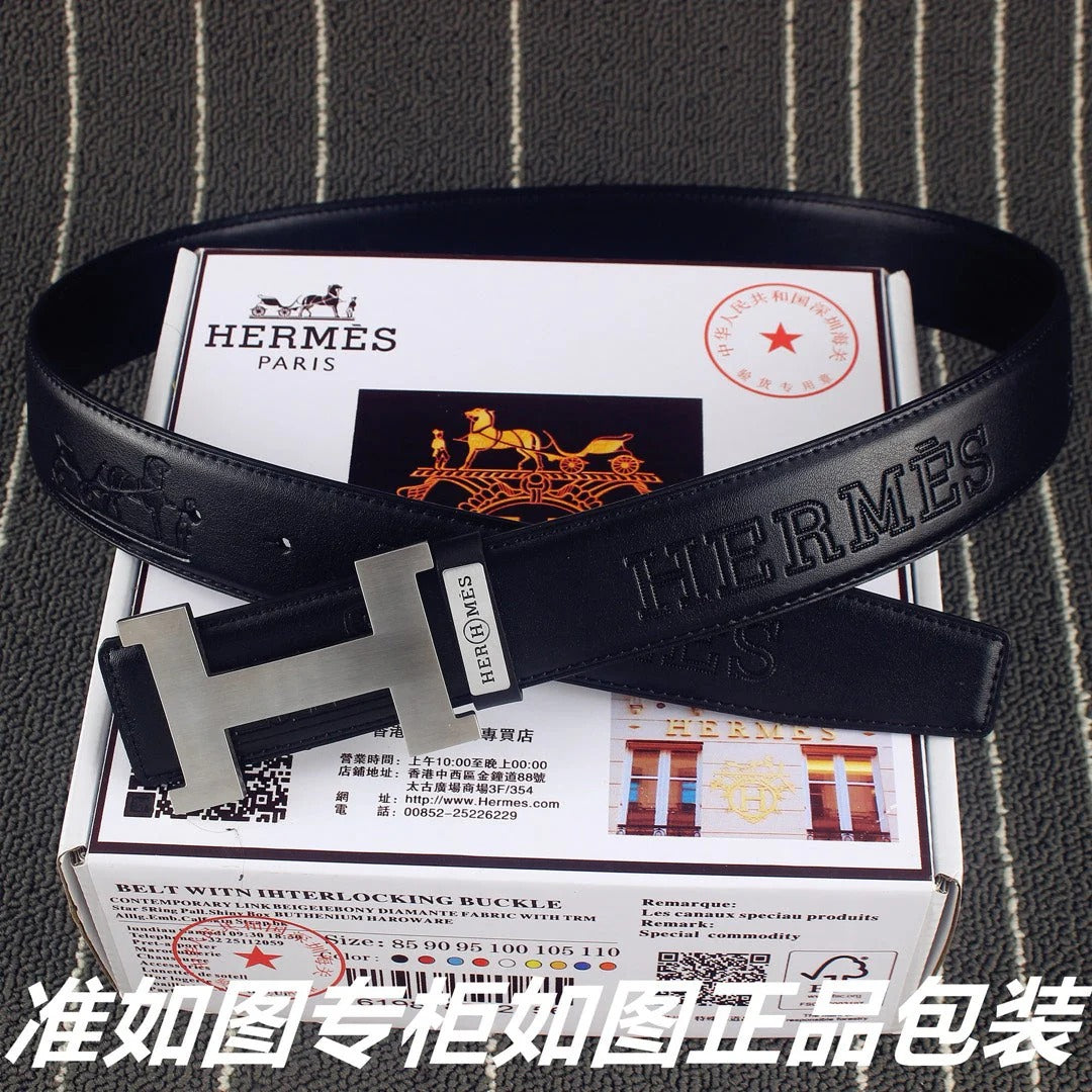 HM Constance Belt 38mm Black Calfskin Sliver Buckle 619960