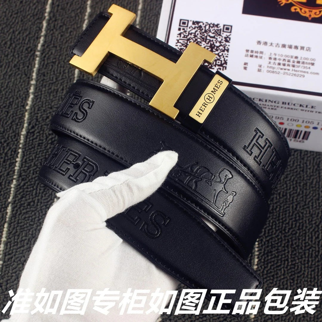 HM Constance Belt 38mm Black Calfskin Gold  Buckle 619961