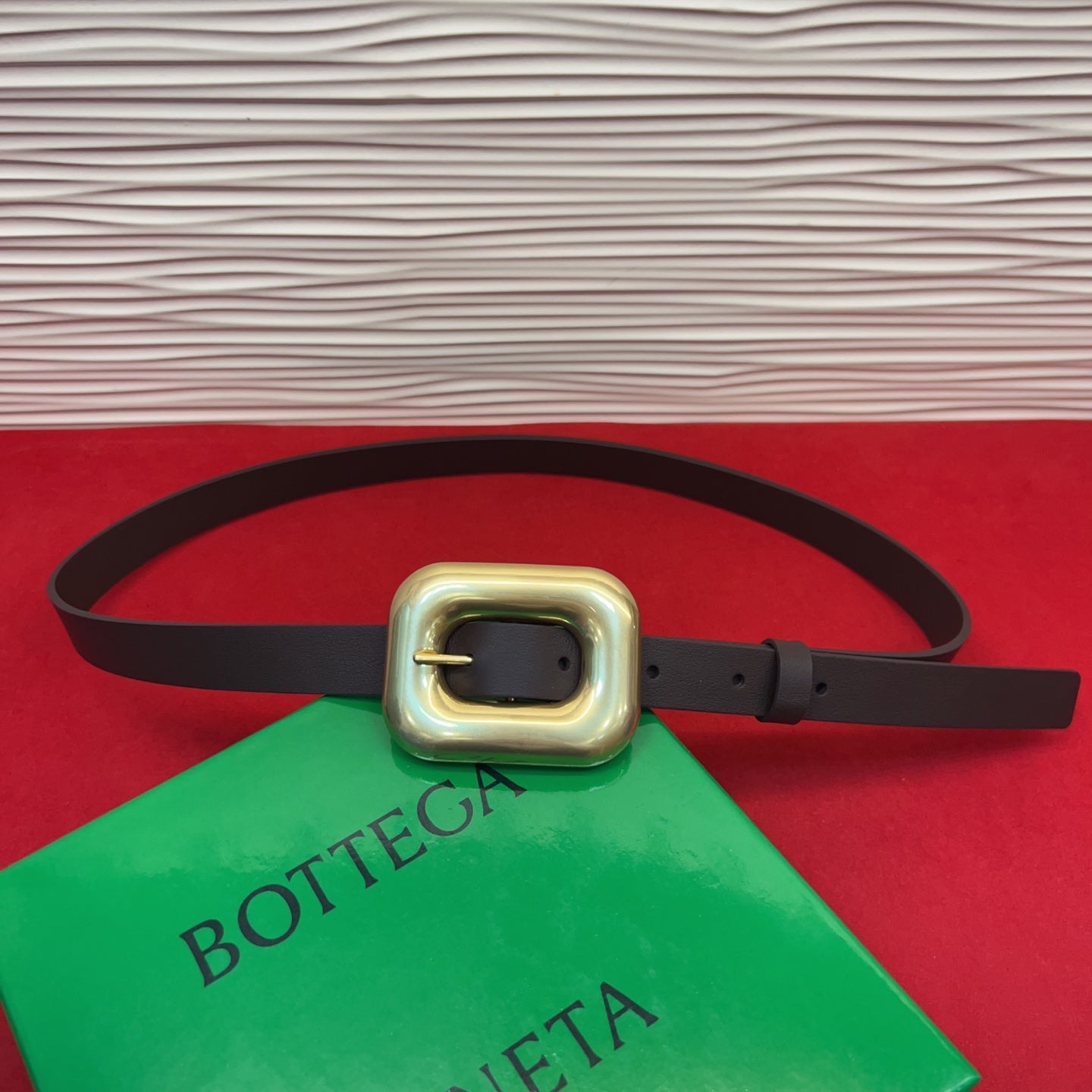 BV Chain Link Belt 2cm Coffee Gold Grain Cowhide 202796